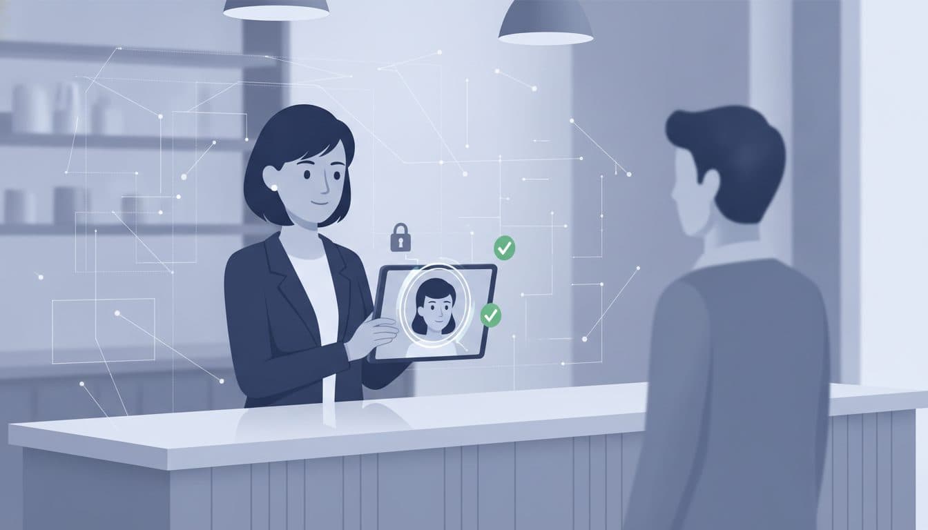 ภาพประกอบแสดงธุรกิจ SME กำลังใช้เทคโนโลยี eKYC เพื่อยืนยันตัวตนลูกค้าบนอุปกรณ์ดิจิทัล